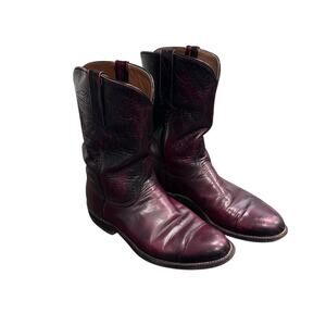 Vintage Lucchese Roper Boots Size 9D P0134R Black Cherry Cowhide Made In The USA